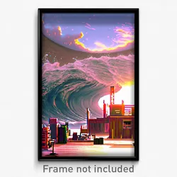 Pixel Art Poster - Cluttered Tsunami (8 Bit Psychedelic Trippy Video Game Print)