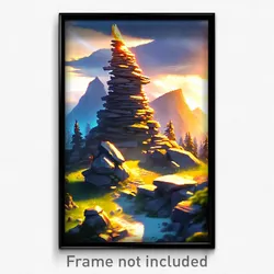 Pixel Art Poster - Thunderous Cairn (8 Bit Psychedelic Trippy Video Game Print)