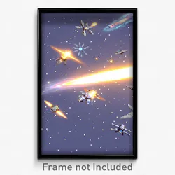 Pixel Art Poster - Gray Galaxy Battle (8 Bit Psychedelic Video Game Print)
