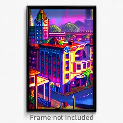 Pixel Art Poster - Superficial Town (8 Bit Psychedelic Trippy Video Game Print)