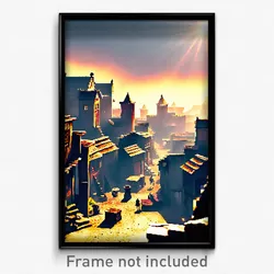 Pixel Art Poster - Ancient Shantytown (8 Bit Psychedelic Video Game Print)