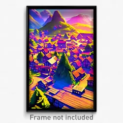 Pixel Art Poster - Outlandish Village (8 Bit Psychedelic Video Game Print)