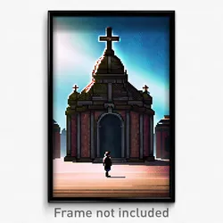 Pixel Art Poster - Lonely Mausoleum (8 Bit Psychedelic Trippy Video Game Print)
