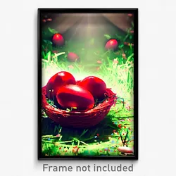 Pixel Art Poster - Red Easter Eggs (8 Bit Psychedelic Trippy Video Game Print)