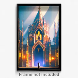 Pixel Art Poster - Imaginary Cathedral (8 Bit Psychedelic Video Game Print)