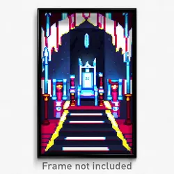 Pixel Art Poster - Bold Throne Room (8 Bit Psychedelic Trippy Video Game Print)