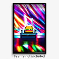 Pixel Art Poster - Flamboyant Hamburger (8 Bit Psychedelic Video Game Print)