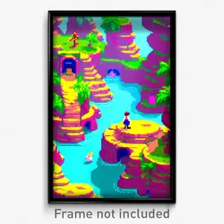 Pixel Art Poster - Silly Isle (8 Bit Psychedelic Trippy Weird Video Game Print)