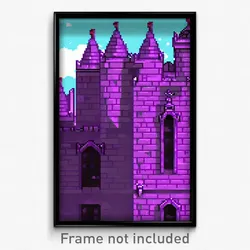Pixel Art Poster - Violet Battlements (8 Bit Psychedelic Video Game Print)