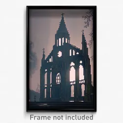 Pixel Art Poster - Dreary Cathedral (8 Bit Psychedelic Trippy Video Game Print)