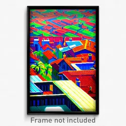 Pixel Art Poster - Vivid Rooftops (8 Bit Psychedelic Trippy Video Game Print)