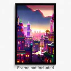 Pixel Art Poster - Measly Exotic City (8 Bit Psychedelic Video Game Print)