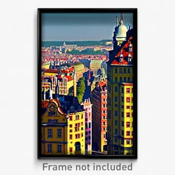 Pixel Art Poster - Glaring European City (8 Bit Psychedelic Video Game Print)