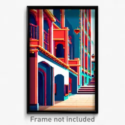 Pixel Art Poster - Adorable Mexican Architecture (8 Bit Video Game Print)