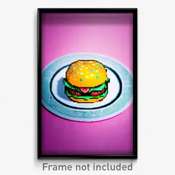 Pixel Art Poster - Cute Hamburger (8 Bit Psychedelic Trippy Video Game Print)