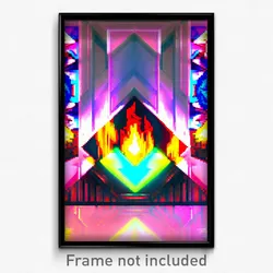 Pixel Art Poster - Kaleidoscopic Fireplace (8 Bit Psychedelic Video Game Print)