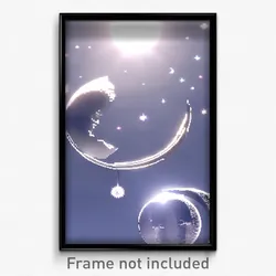 Pixel Art Poster - Silver Sun And Moon (8 Bit Psychedelic Video Game Print)