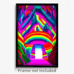Pixel Art Poster - Multicolored Cavern (8 Bit Psychedelic Video Game Print)