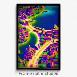 Pixel Art Poster - Vibrant Hamlet (8 Bit Psychedelic Trippy Video Game Print)