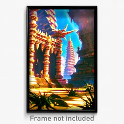 Pixel Art Poster - Thorny Temple (8 Bit Psychedelic Trippy Video Game Print)