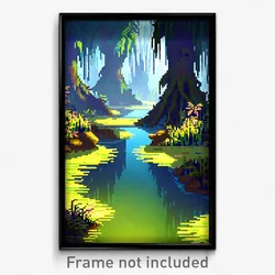 Pixel Art Poster - Artistic Swamp (8 Bit Psychedelic Trippy Video Game Print)