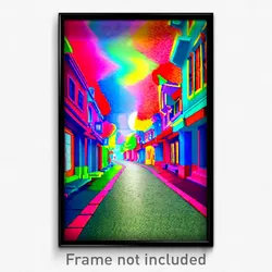 Pixel Art Poster - Colorful Street (8 Bit Psychedelic Trippy Video Game Print)