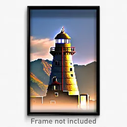 Pixel Art Poster - Mountainous Lighthouse (8 Bit Psychedelic Video Game Print)