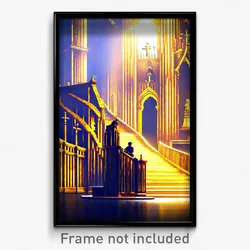 Pixel Art Poster - Golden Cathedral (8 Bit Psychedelic Trippy Video Game Print)