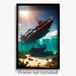 Pixel Art Poster - Exotic Sea Wreck (8 Bit Psychedelic Trippy Video Game Print)