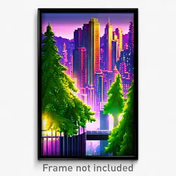 Pixel Art Poster - Evergreen Metropolis (8 Bit Psychedelic Video Game Print)