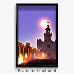 Pixel Art Poster - Secret Fortress (8 Bit Psychedelic Trippy Video Game Print)