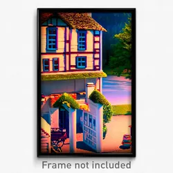 Pixel Art Poster - Classic Cottage (8 Bit Psychedelic Trippy Video Game Print)