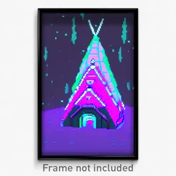 Pixel Art Poster - Glitchy Wigwam (8 Bit Psychedelic Trippy Video Game Print)