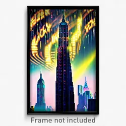 Pixel Art Poster - Dazzling New York (8 Bit Psychedelic Trippy Video Game Print)