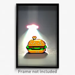 Pixel Art Poster - Tiny Hamburger (8 Bit Psychedelic Trippy Video Game Print)