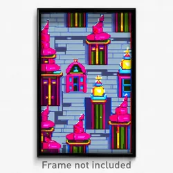 Pixel Art Poster - Villainous Cartoon Architecture (8 Bit Video Game Print)