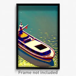 Pixel Art Poster - Buoyant Boat (8 Bit Psychedelic Trippy Video Game Print)