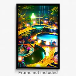 Pixel Art Poster - Interesting Watering Hole (8 Bit Video Game Print)