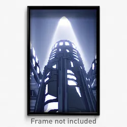 Pixel Art Poster - Colorless Futuristic Architecture (8 Bit Video Game Print)