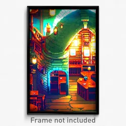 Pixel Art Poster - Unusual Tavern (8 Bit Psychedelic Trippy Video Game Print)