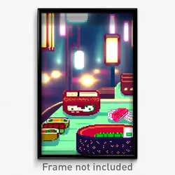 Pixel Art Poster - Digital Sushi (8 Bit Psychedelic Trippy Video Game Print)
