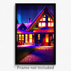 Pixel Art Poster - Spectacular Cottage (8 Bit Psychedelic Video Game Print)