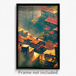 Pixel Art Poster - Smoggy Village (8 Bit Psychedelic Trippy Video Game Print)