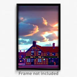 Pixel Art Poster - Cloudy Pub (8 Bit Psychedelic Trippy Weird Video Game Print)