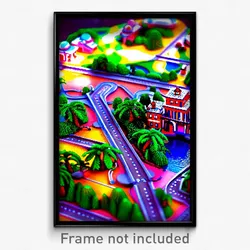 Pixel Art Poster - Miniature Brazilian City (8 Bit Psychedelic Video Game Print)