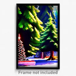 Pixel Art Poster - Evergreen Trees (8 Bit Psychedelic Trippy Video Game Print)