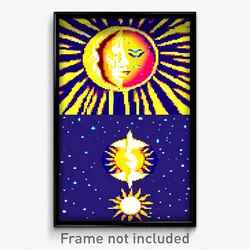 Pixel Art Poster - Electric Sun And Moon (8 Bit Psychedelic Video Game Print)