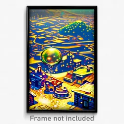 Pixel Art Poster - Bubbly Small Town (8 Bit Psychedelic Trippy Video Game Print)