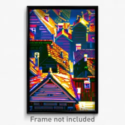 Pixel Art Poster - Nutty Rooftops (8 Bit Psychedelic Trippy Video Game Print)