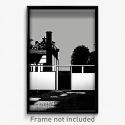 Pixel Art Poster - Black And White Yard (8 Bit Psychedelic Video Game Print)